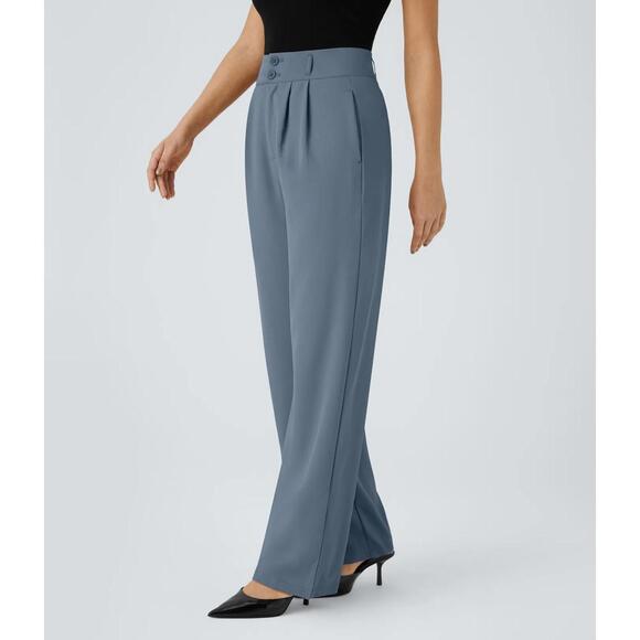 NWT Halara Flex™ High Waisted Shirred Straight Leg Work Blue Pants Size XL Tall - Picture 3 of 7